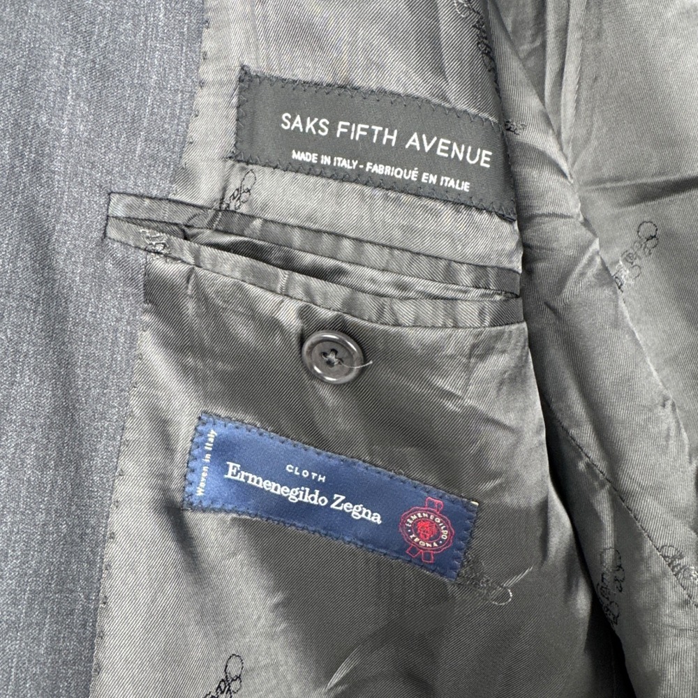 Saks Fifth Avenue Ermenegildo Zegna Wool Silk Blazer 40R Charcoal Made in Italy - Picture 4 of 11